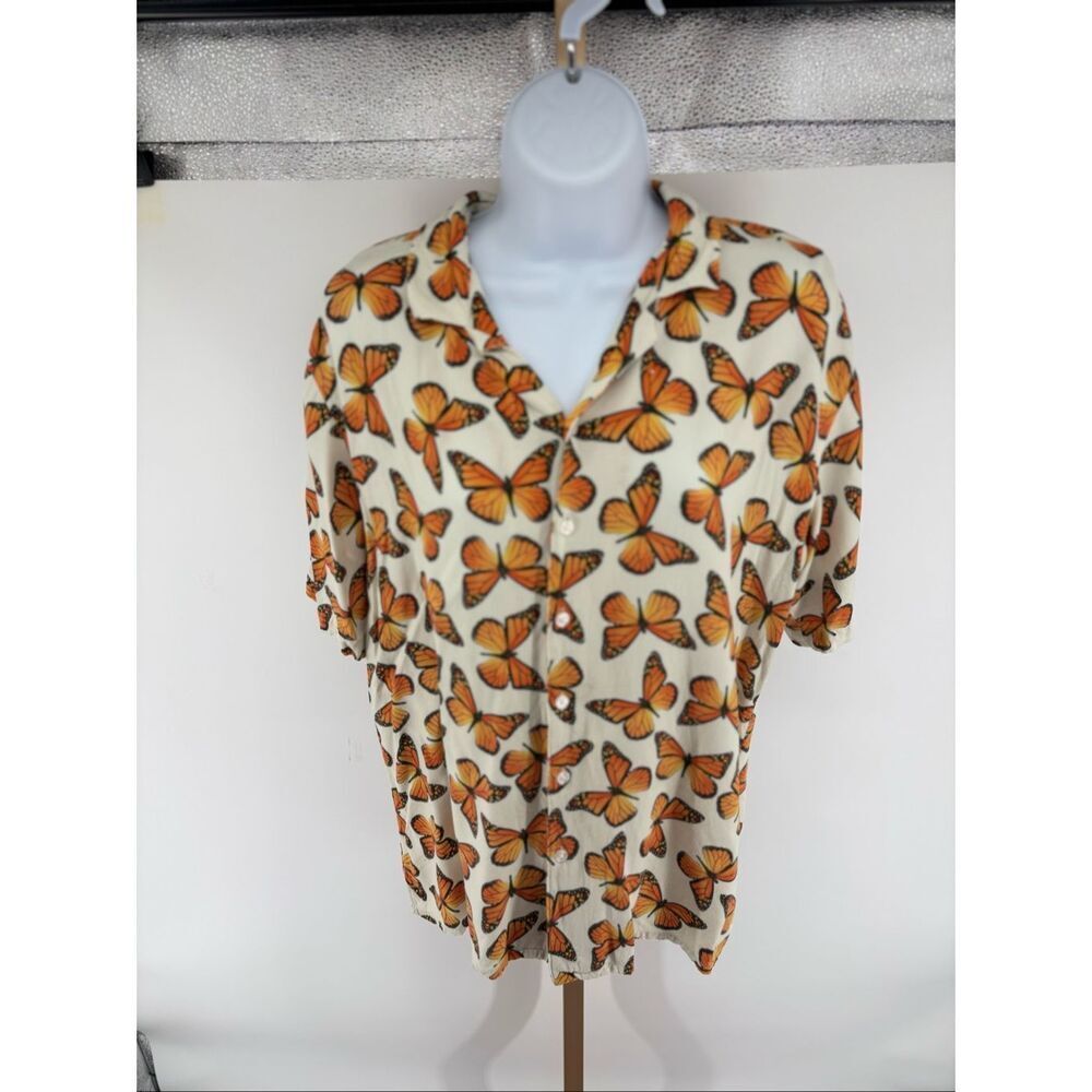 Petals & Peacocks Monarch Butterfly Camp Shirt Large Resort